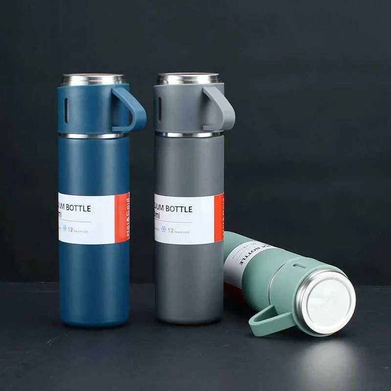 3-in-1 Steel Vacuum Flask Set 500ml 12 Hour Lasting Hot & Cool - Cartiva7
