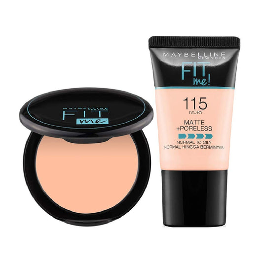 2-in-1 Makeup Deal – Maybelline New York Fit Me, Liquid Foundation & Face Powder Combo For Smooth, Flawless Finish – Ivory Shade (115) - Cartiva7