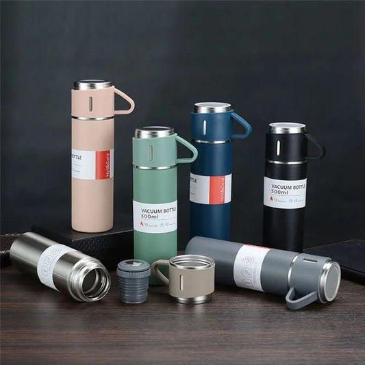 3-in-1 Steel Vacuum Flask Set 500ml 12 Hour Lasting Hot & Cool - Cartiva7