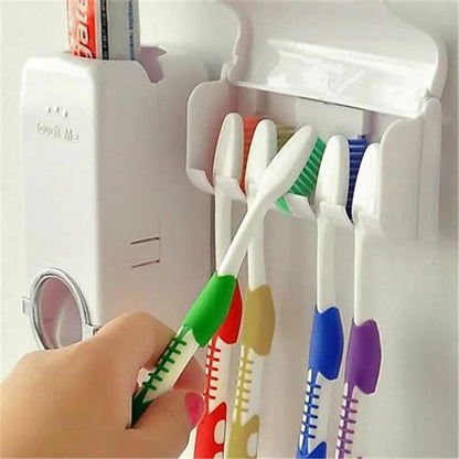 Toothpaste Dispenser With 5 Brush Holder Wall Mounted - Cartiva7