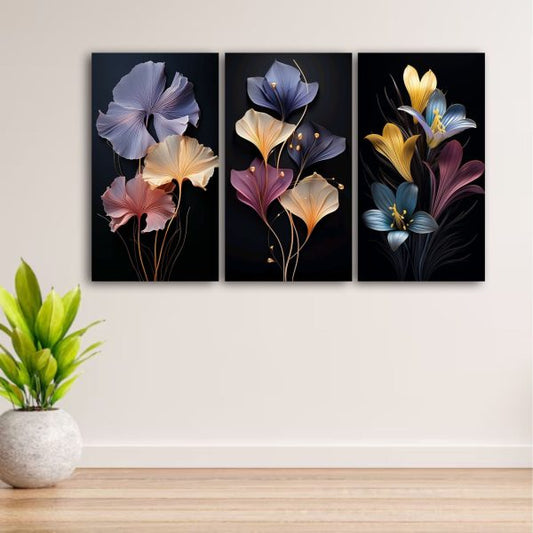Set Of 3 Flowers Art Wooden Frames For Wall Decoration - Cartiva7